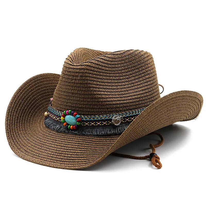 CN Tibet Zhejiang Western Cowboy Straw Hat Unisex Summer Outdoor