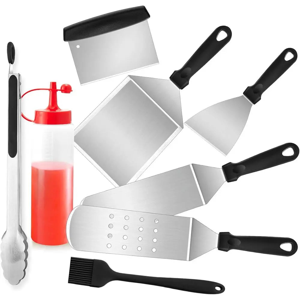 Griddle Accessories Kit Lattice Grilling Tool Set Stainless Spatula Tongs