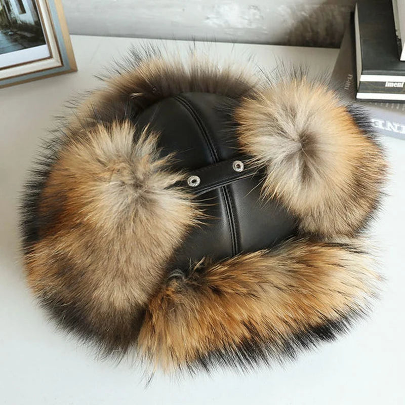 Fox Fur Ushanka Hat For Women Unisex Winter Bomber Cap