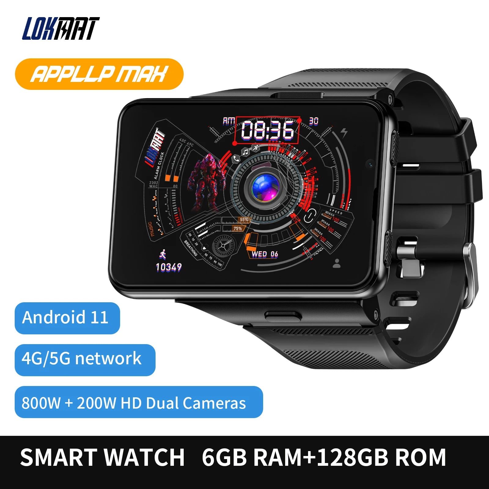 Lokmat Appllp Max Android Smartwatch Detachable Strap 4G WiFi - Arthur's Wellness Emporium