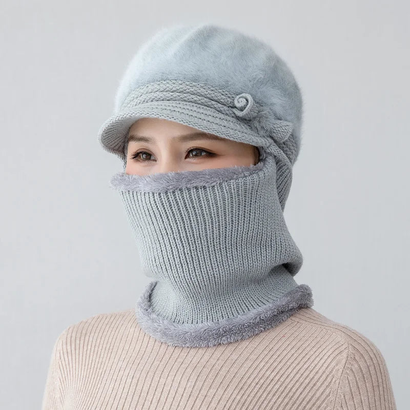 Winter Fur Lined Balaclava Hat For Women Windproof Warmth