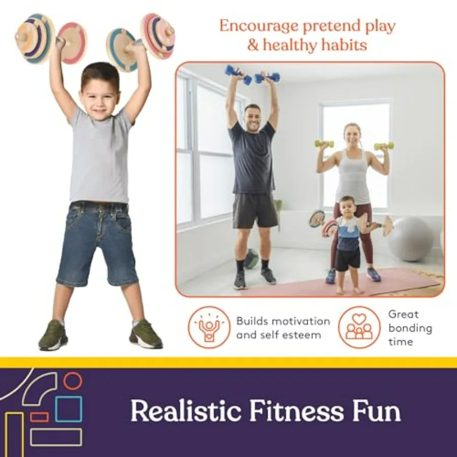 Kids Wooden Workout Weights Set For Home Gym Playtime - Arthur's Wellness Emporium
