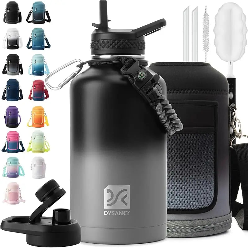 Insulated Stainless Steel Water Bottle With Straw And Carrying Strap