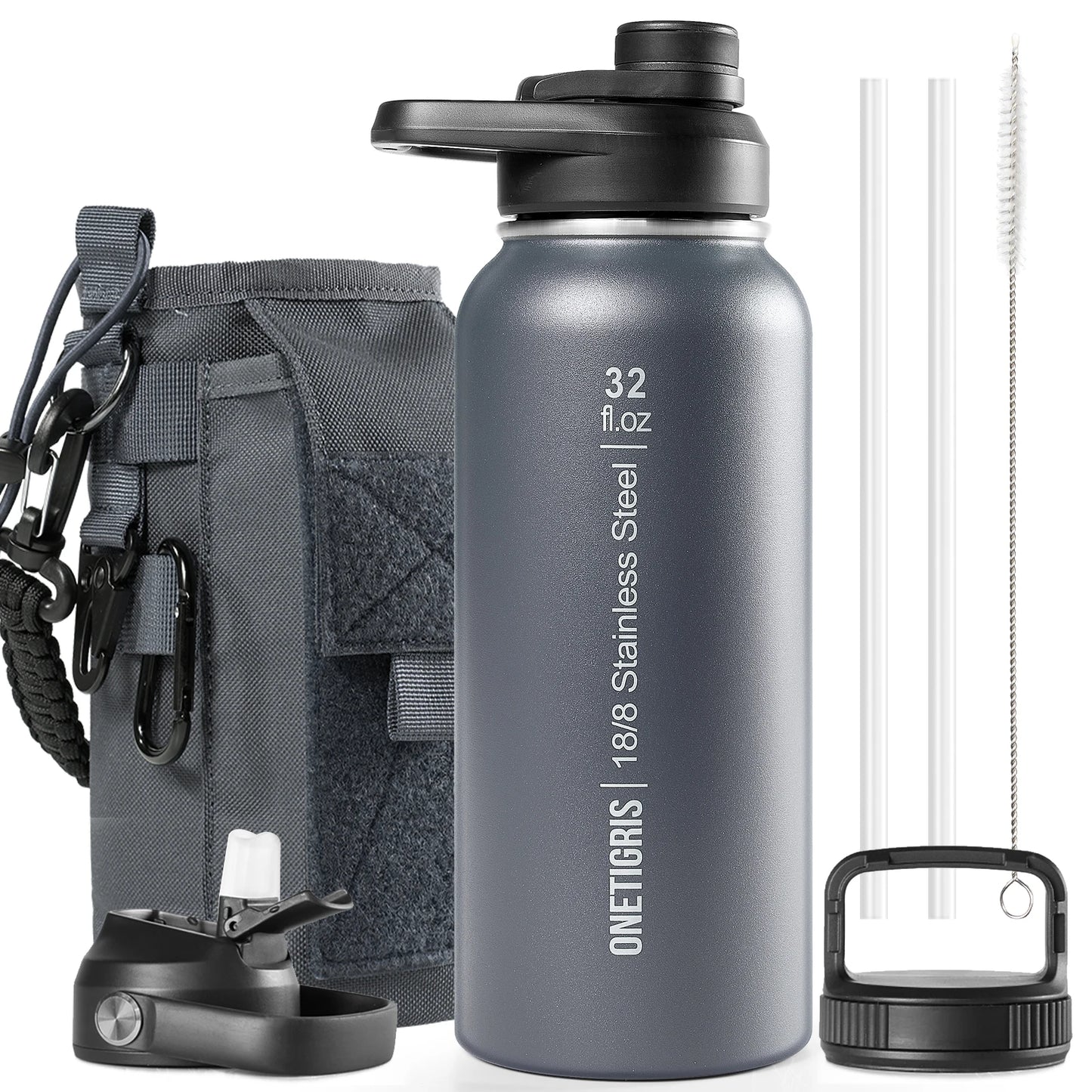 OneTigris Insulated Water Bottle With Straw For Travel And Hiking