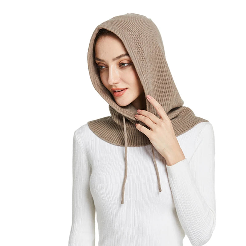 Cashmere Knit Hooded Balaclava For Women Winter Warmth