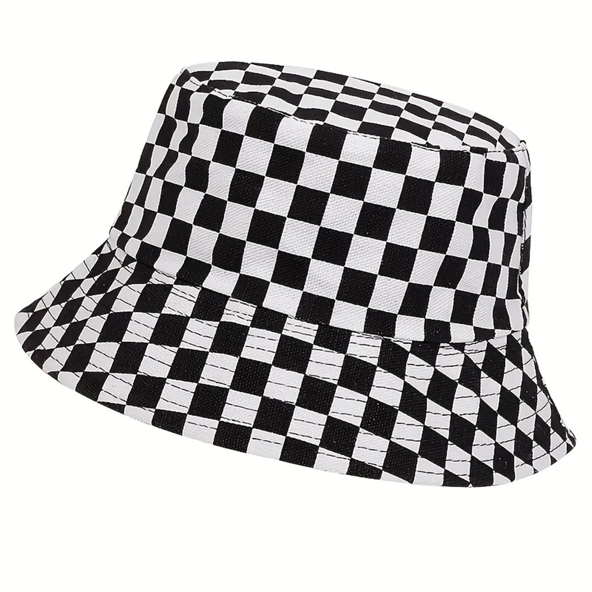 Unisex Black Grid Reversible Bucket Hat For Travel Beach - Arthur's Wellness Emporium