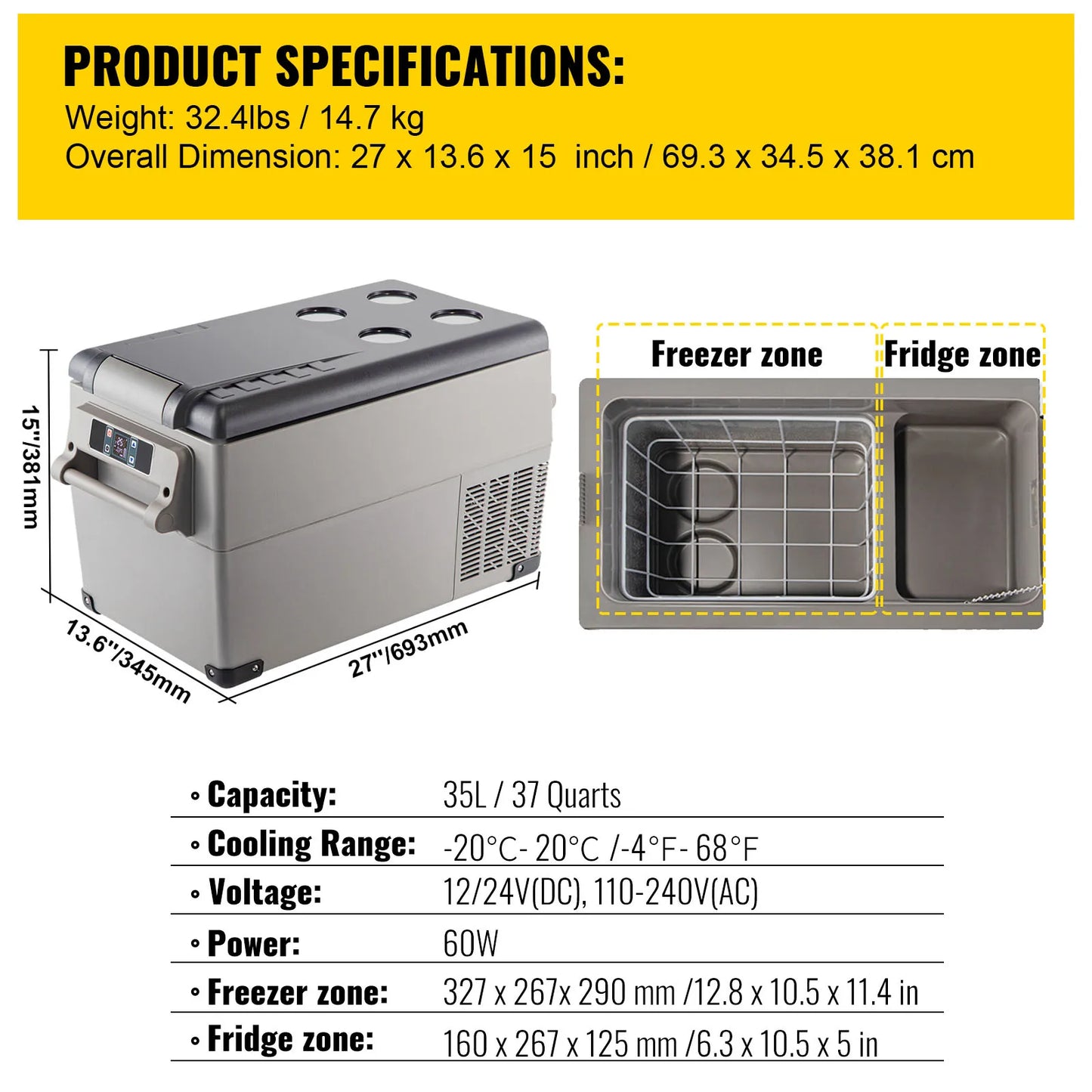 SucceBuy Car Refrigerator Portable 12V Compressor Cooler for Camping