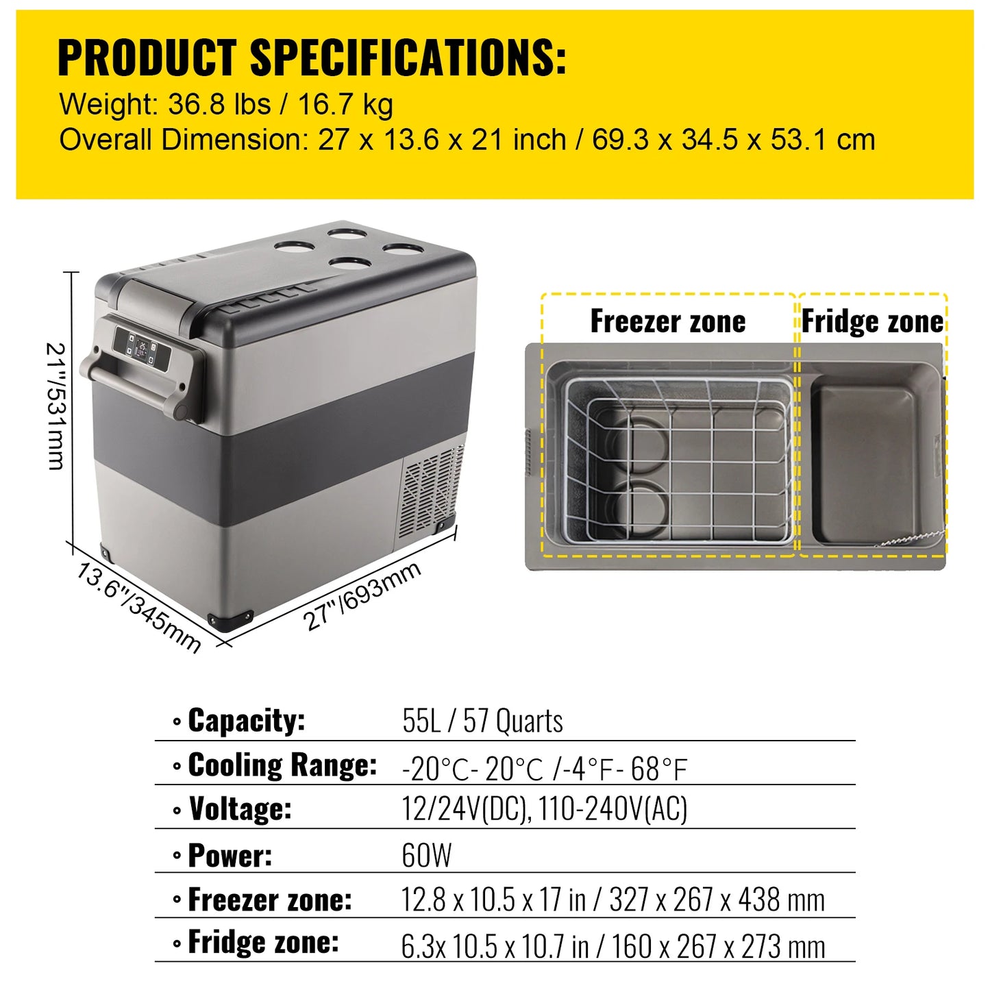 SucceBuy Car Refrigerator Portable 12V Compressor Cooler for Camping