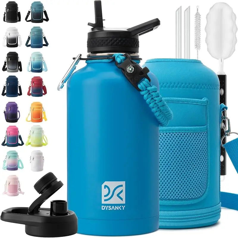 Insulated Stainless Steel Water Bottle With Straw And Carrying Strap