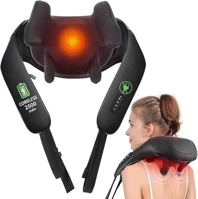 MASGREE Cordless Shiatsu Neck Back Massager With Heat 2500mAh Rechargeable