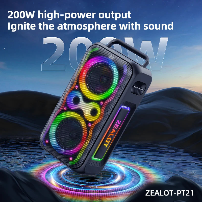 ZEALOT PT21 200W Portable Bluetooth Speaker Subwoofer Bass Boost - Arthur's Wellness Emporium