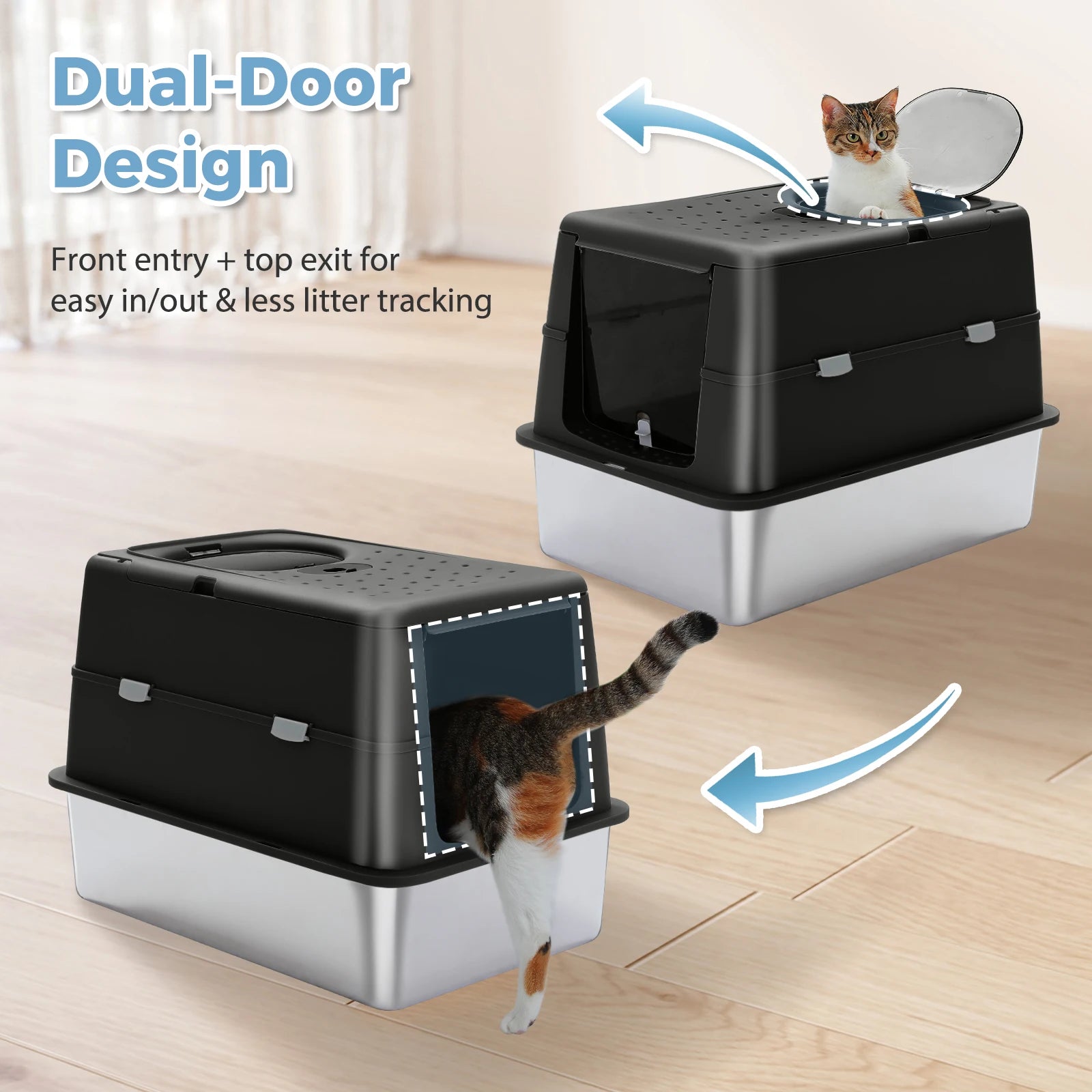 Stainless Steel Cat Litter Box With Scoop High Sides Indoor - Arthur's Wellness Emporium