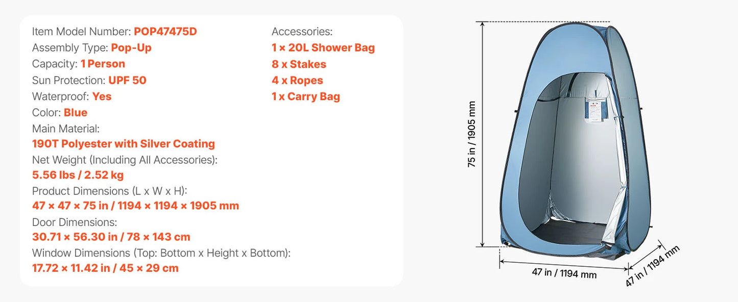 SucceBuy Pop Up Shower Tent Instant Portable Privacy Changing Room - Arthur's Wellness Emporium