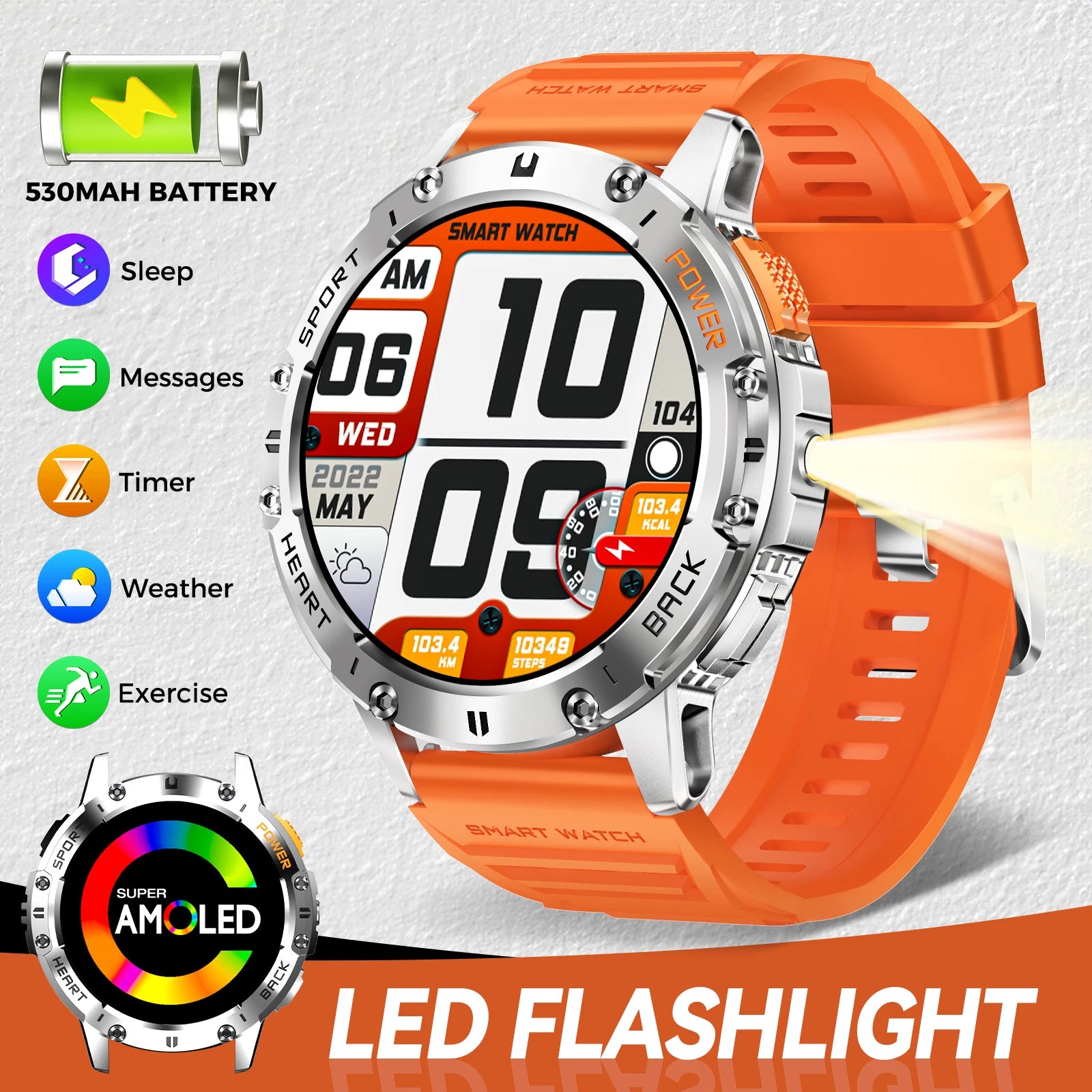 LaNikar Rugged Smart Watch With Wireless Calling BLE5.1 Fitness Tracker - Arthur's Wellness Emporium