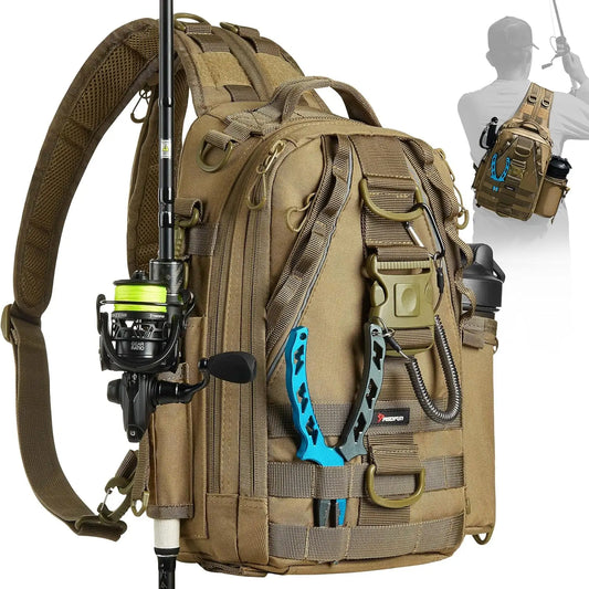 Water-Resistant Fishing Tackle Backpack With Rod Holder And Gear Storage