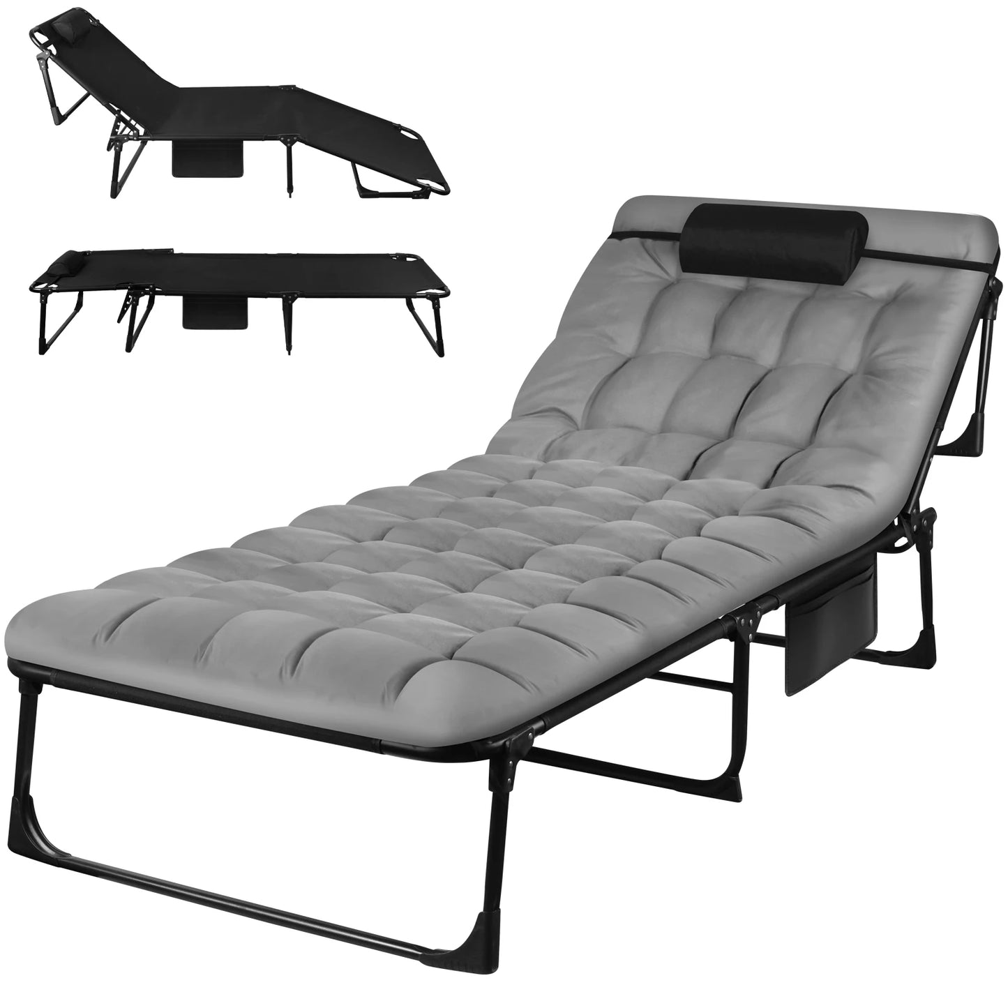 Portable Folding Camping Cot Three-Position Adjustable Lounge Chair With Pillow - Arthur's Wellness Emporium