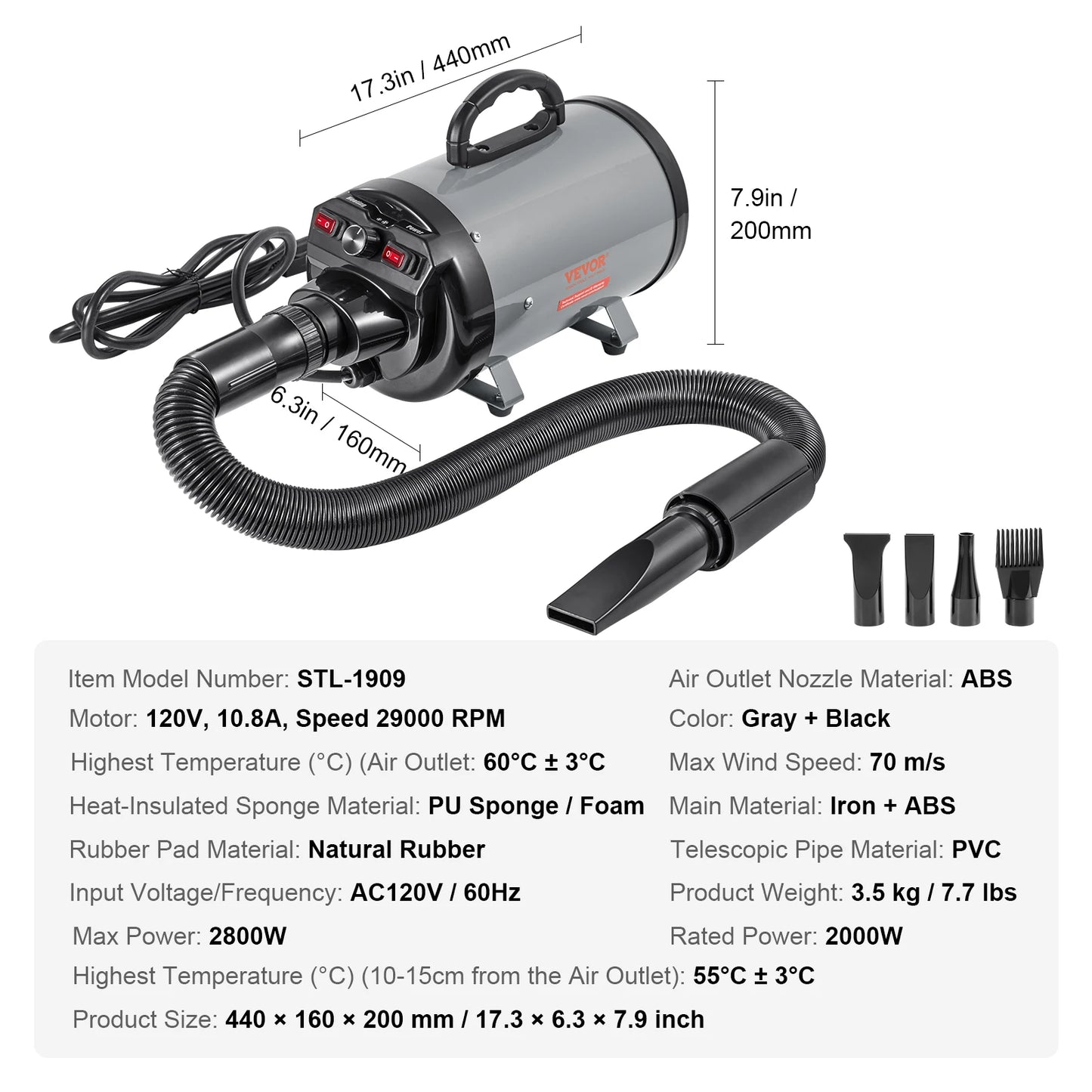 SucceBuy 2000W Dog Dryer With Adjustable Speed And Nozzle Set - Arthur's Wellness Emporium