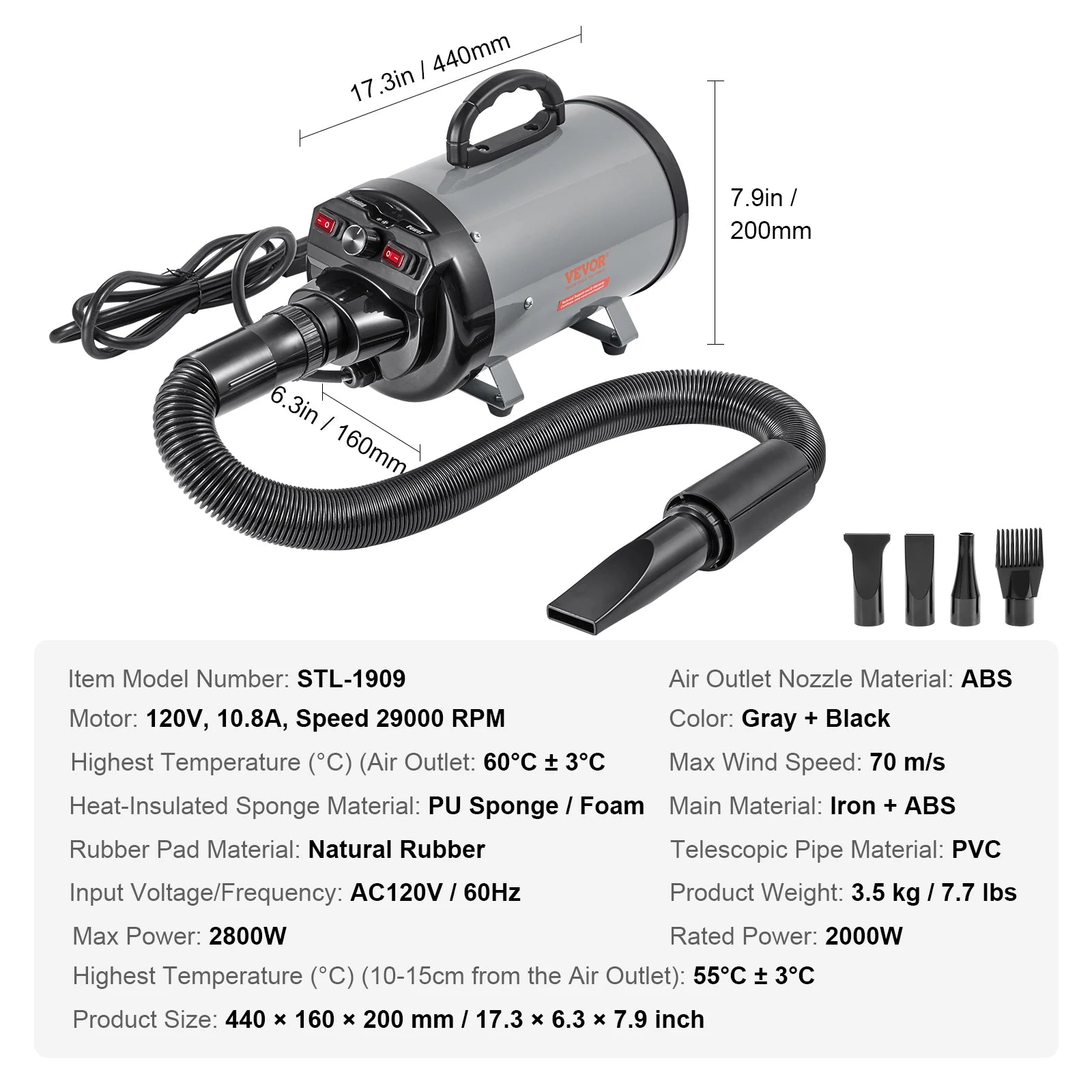 SucceBuy 2000W Dog Dryer With Adjustable Speed And Nozzle Set - Arthur's Wellness Emporium