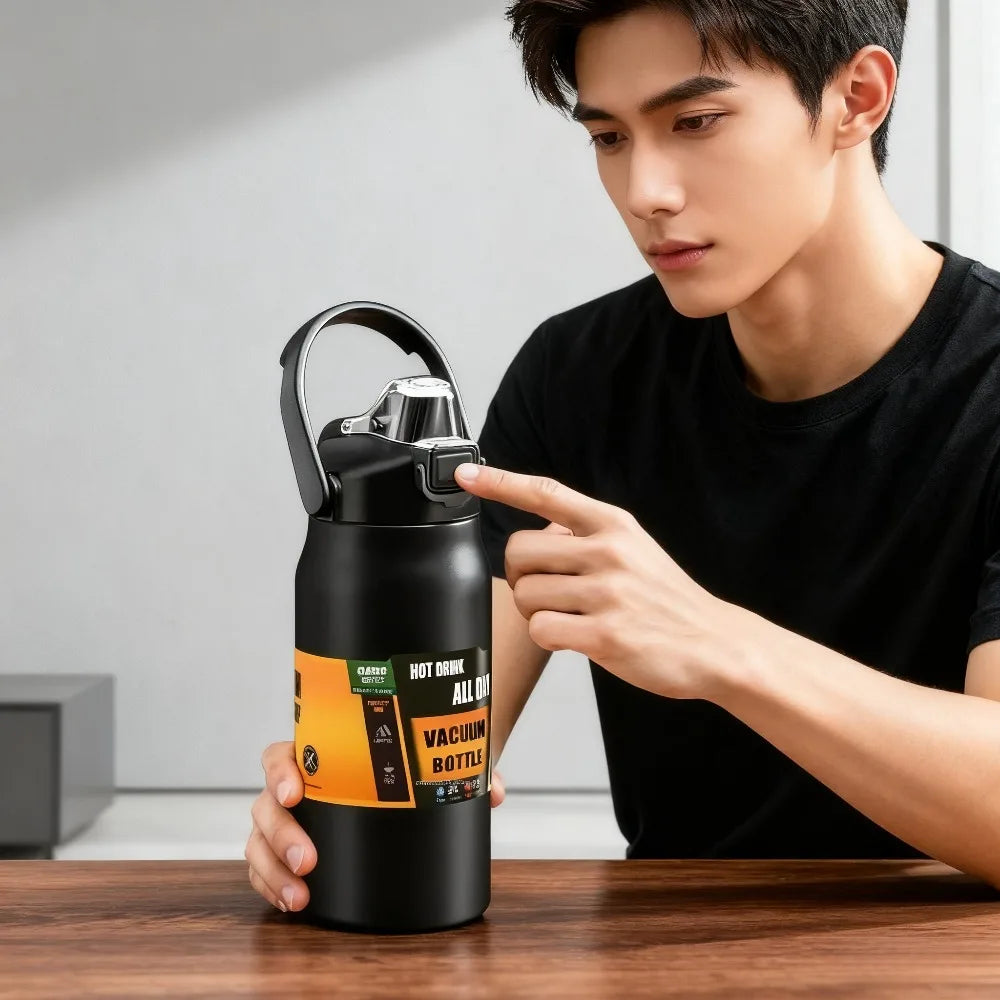 Drinkware Stainless Steel Vacuum Flask With Straw Thermos For Outdoor Use