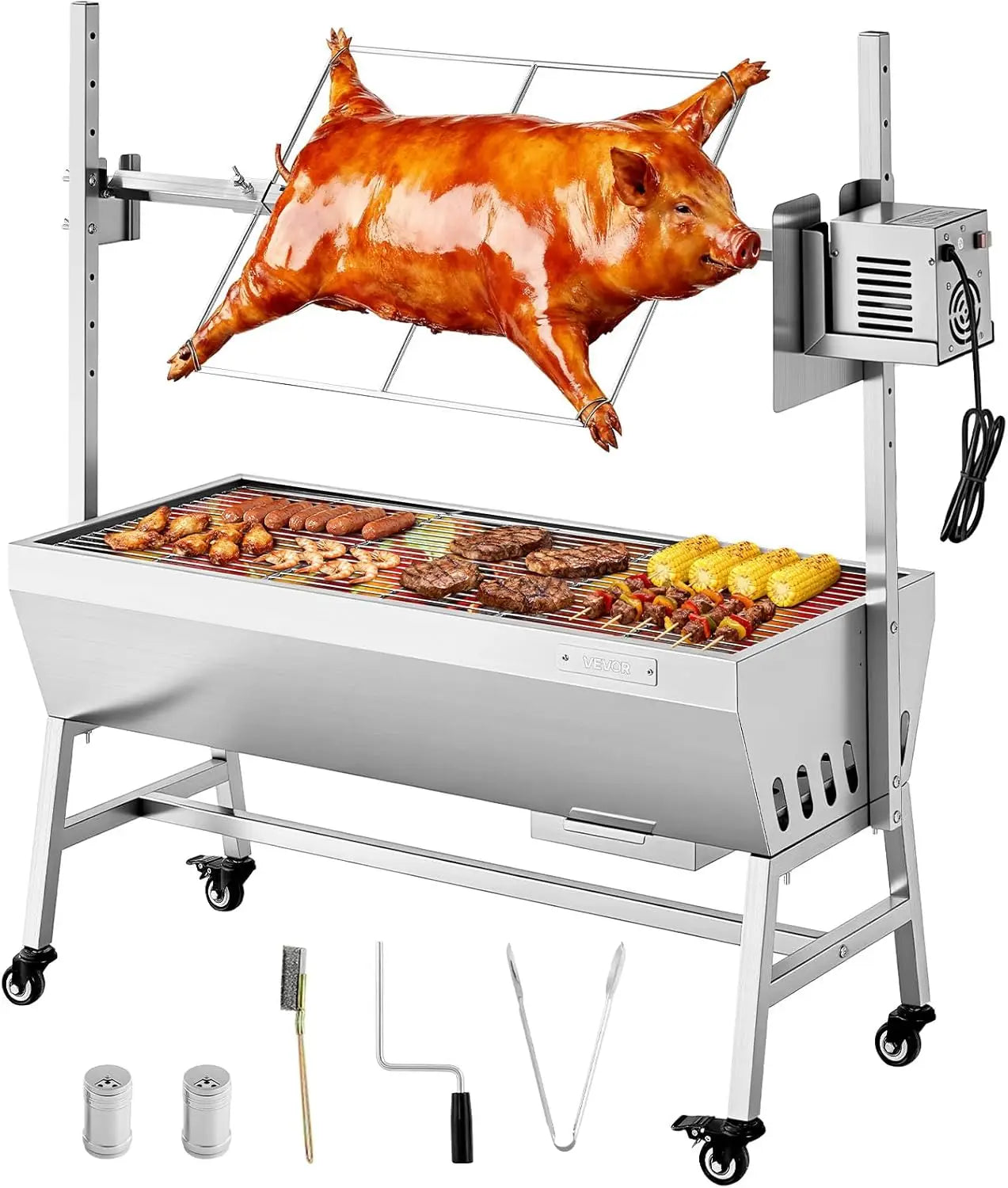 Rotisserie Grill 38W Stainless Steel Outdoor Pig and Lamb Spit Roaster