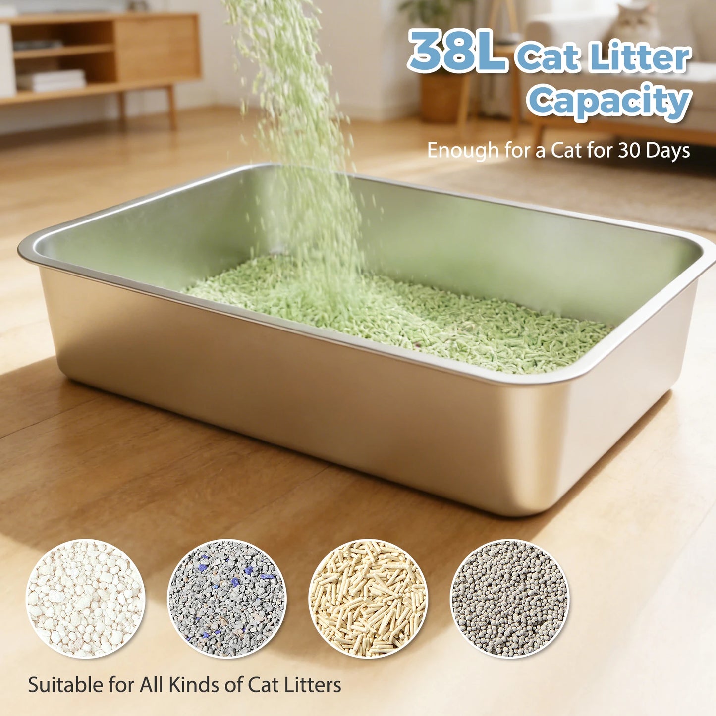 Stainless Steel Cat Litter Box With Scoop High Sides Indoor - Arthur's Wellness Emporium