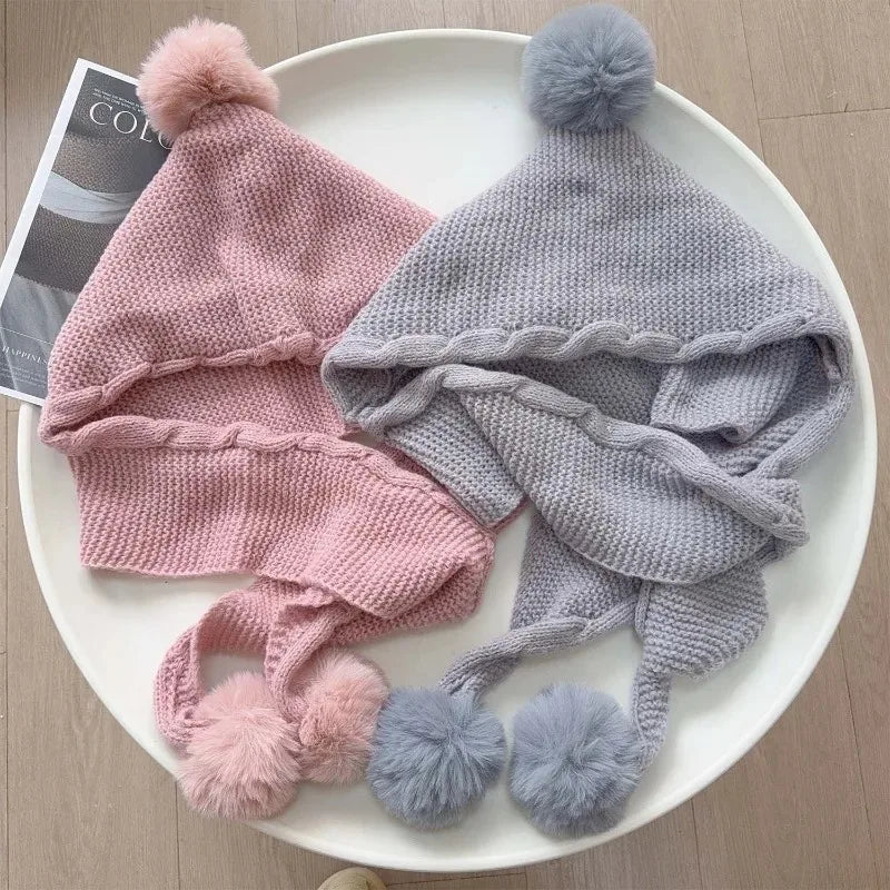 CN Sichuan Winter 2in1 Knit Hat With Scarf Balaclava For Women