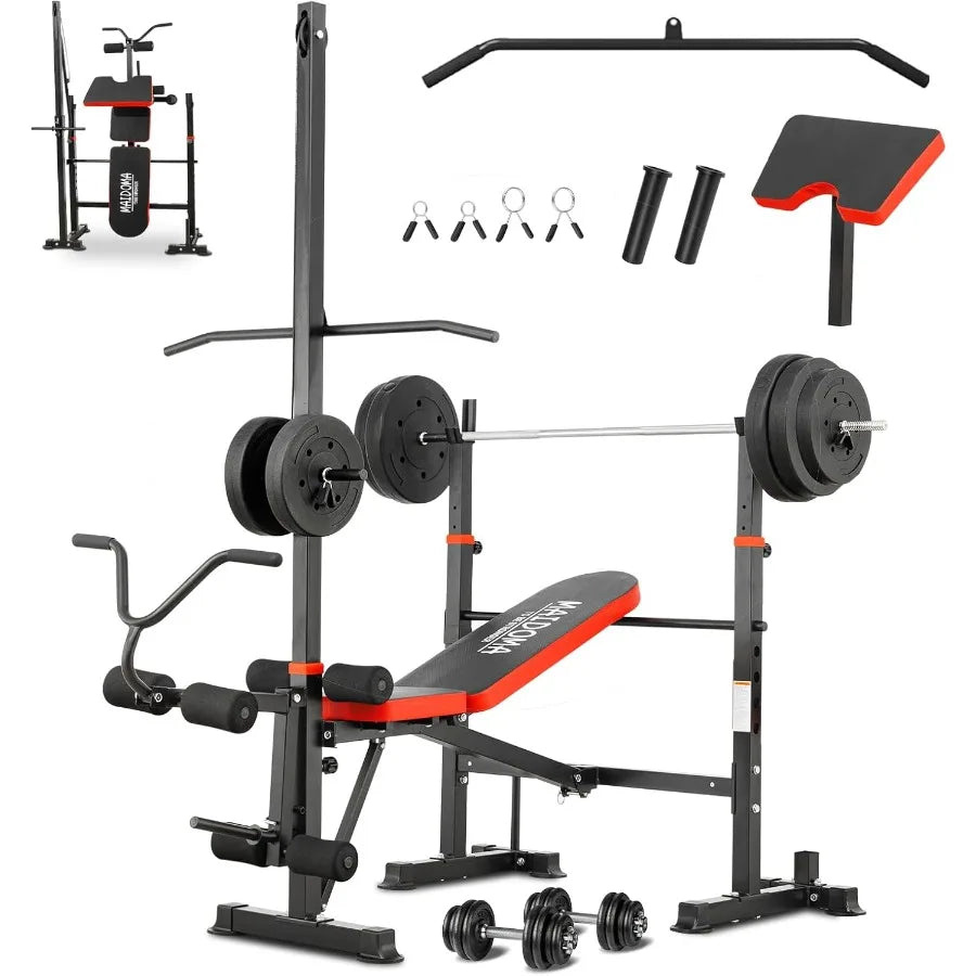 XMSJ 8 In 1 Adjustable Weight Bench With Lat Pulldown