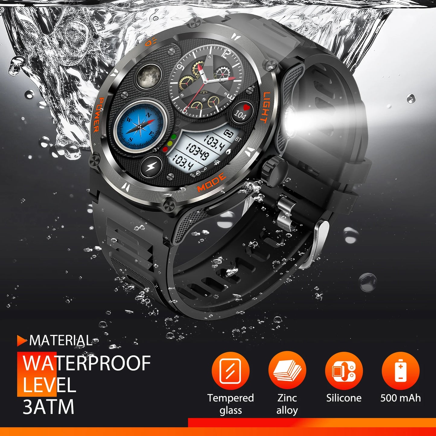 EIGIIS KT76 Smart Watch 3ATM Waterproof With Compass And Bluetooth Call - Arthur's Wellness Emporium