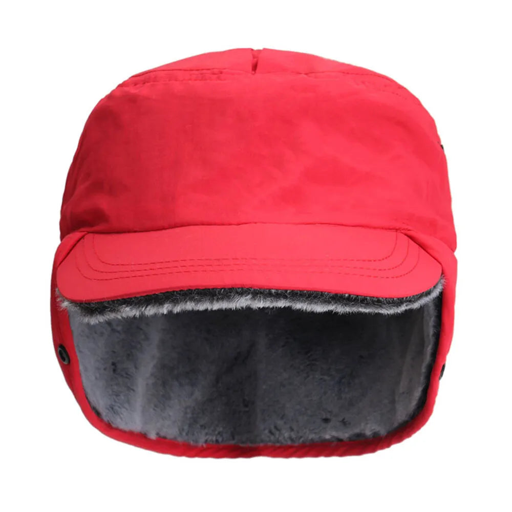 Mens Winter Visor Hat Windproof Earflaps Faux Fur