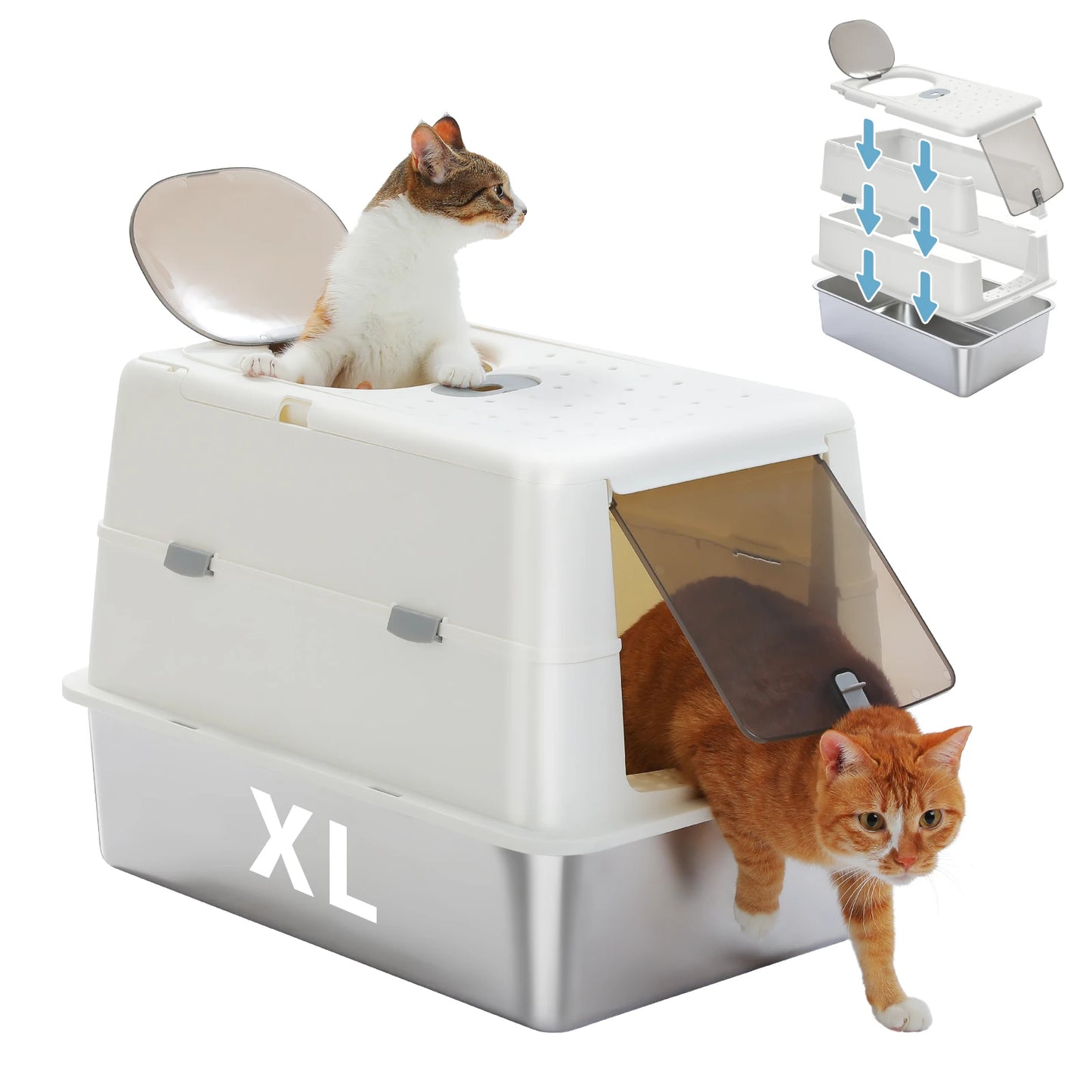 Stainless Steel Cat Litter Box With Scoop High Sides Indoor - Arthur's Wellness Emporium