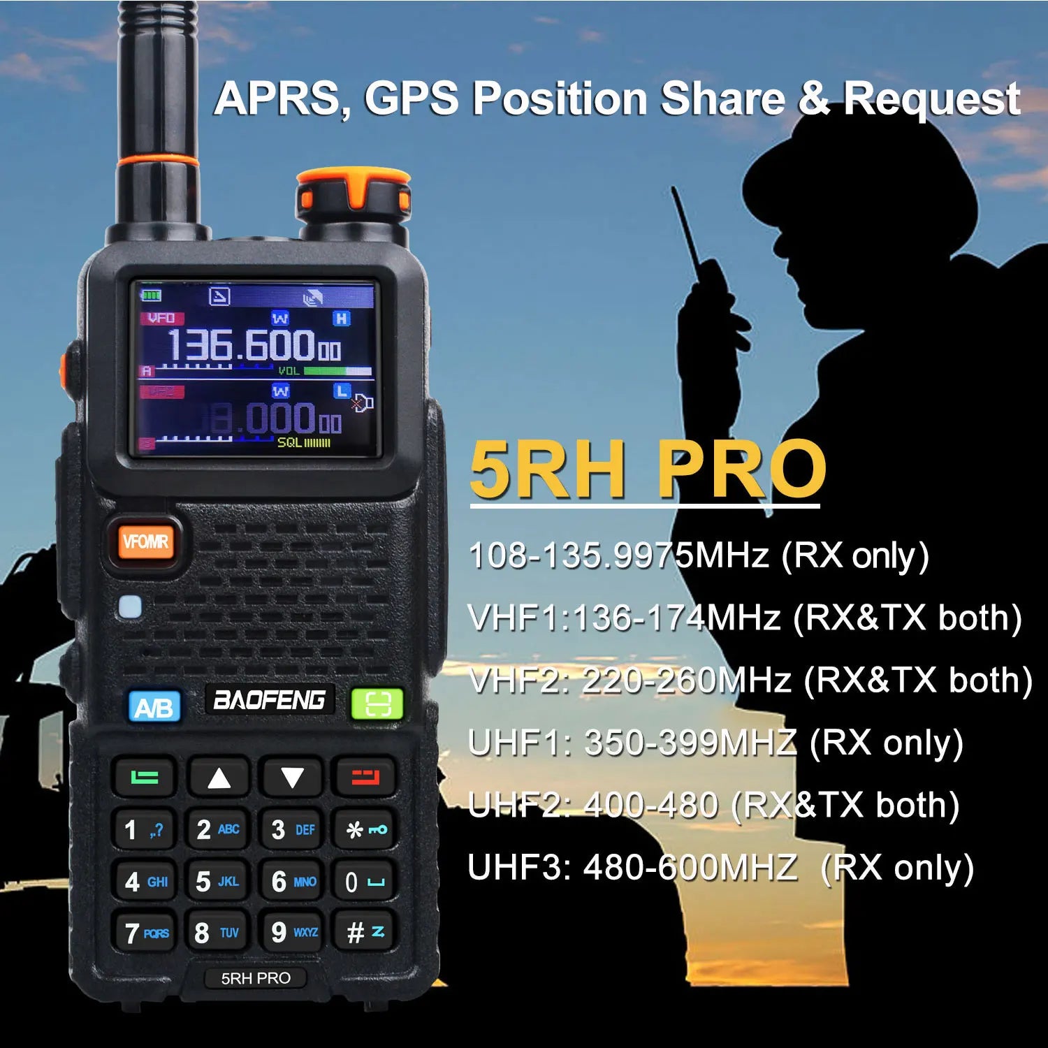 Baofeng 5RH Pro GPS Multi Band Walkie Talkie AM FM NOAA Type C - Arthur's Wellness Emporium