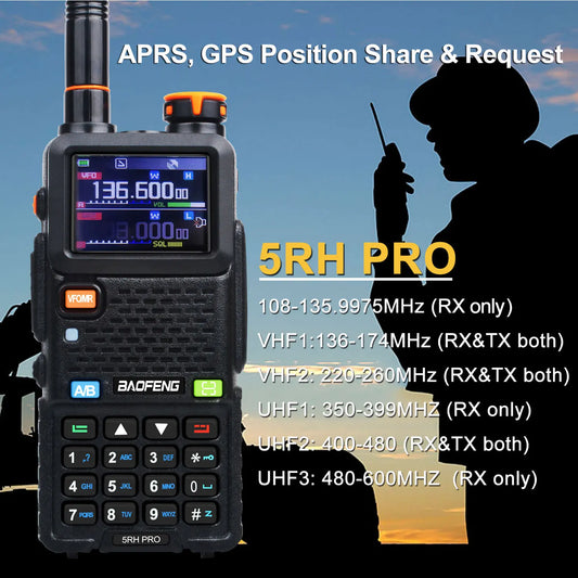 Baofeng 5RH Pro GPS Multi Band Walkie Talkie AM FM NOAA Type C - Arthur's Wellness Emporium