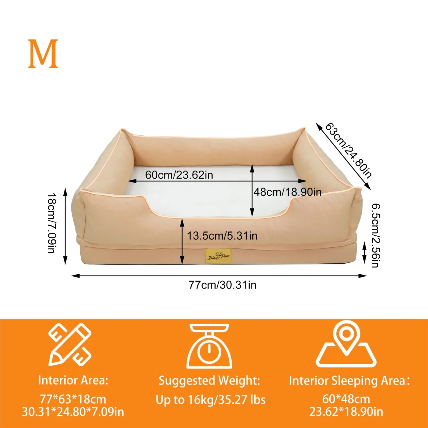 BINGOPAW Rectangular Orthopedic Dog Bed With Bolster And Waterproof Lining