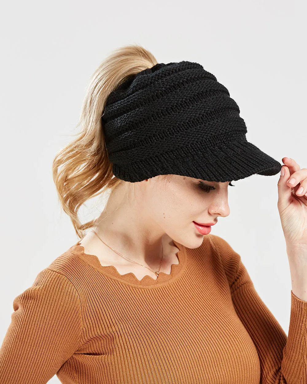 Thermal Ponytail Hat For Women Hollow Brim Baseball Cap Autumn Winter