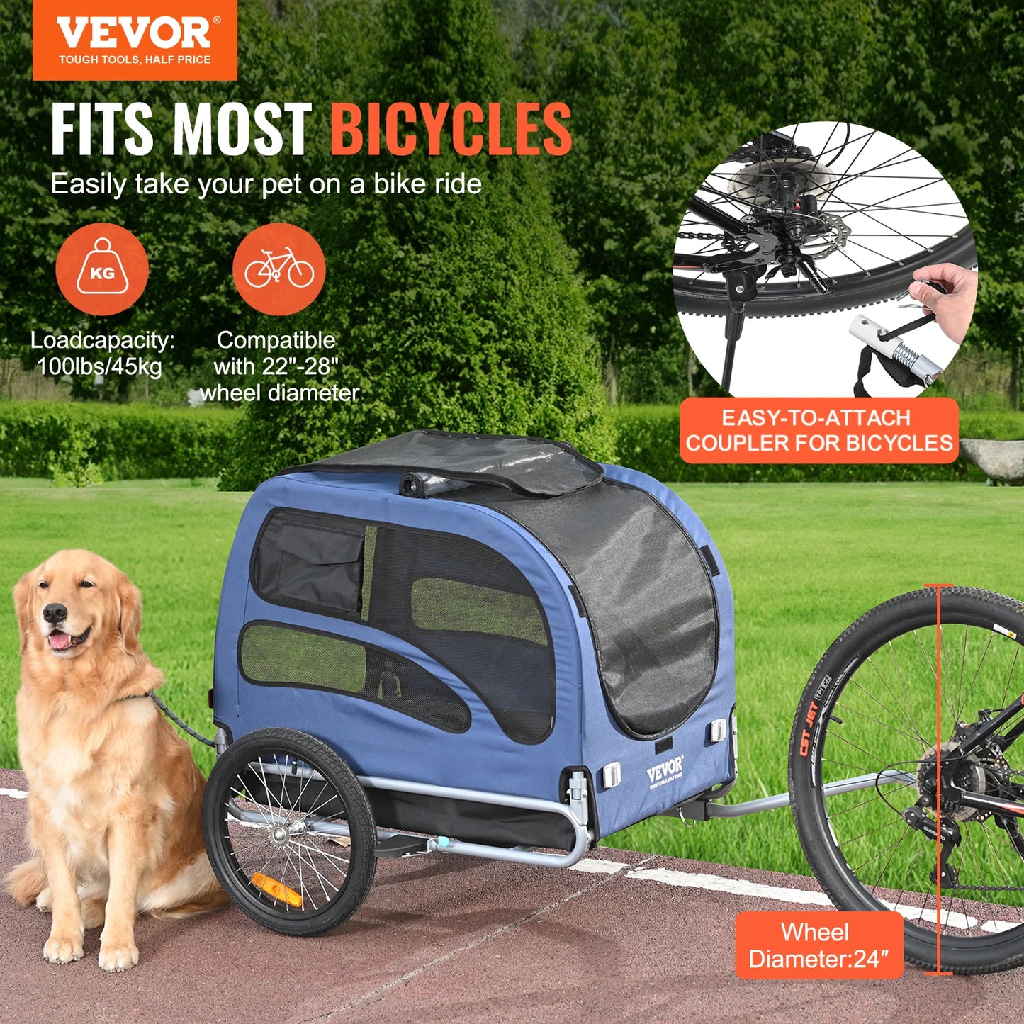 Pet Bicycle Carrier Cart Trailer Foldable For Dogs 100 Lbs - Arthur's Wellness Emporium
