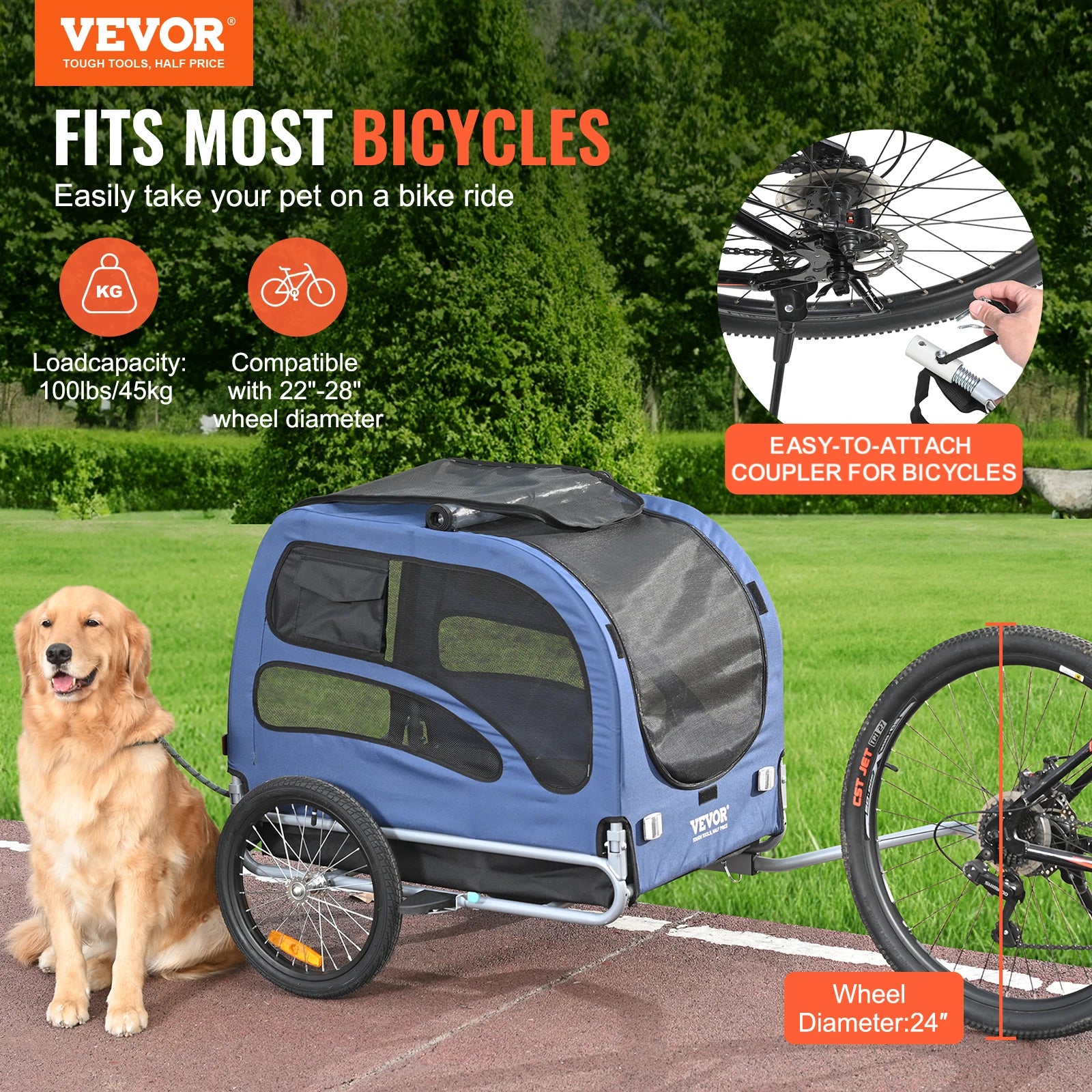 Pet Bicycle Carrier Cart Trailer Foldable For Dogs 100 Lbs - Arthur's Wellness Emporium