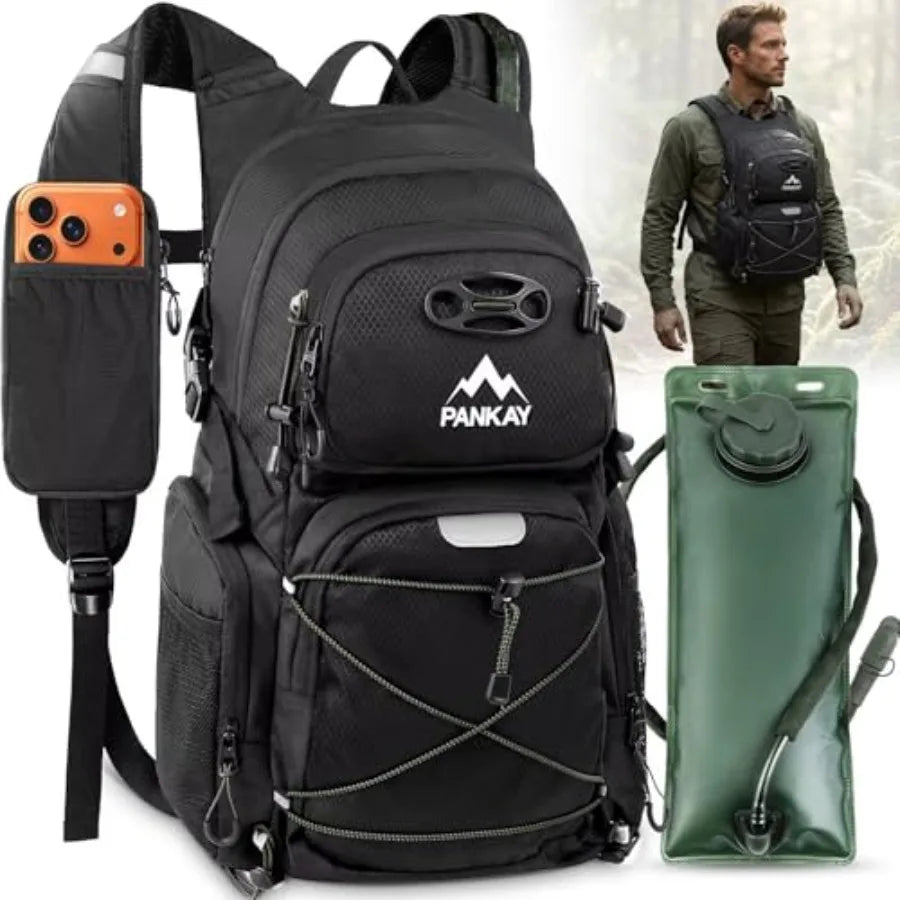 Hydration Hiking Backpack With Water Bladder Phone Pouch Helmet Holder - Arthur's Wellness Emporium