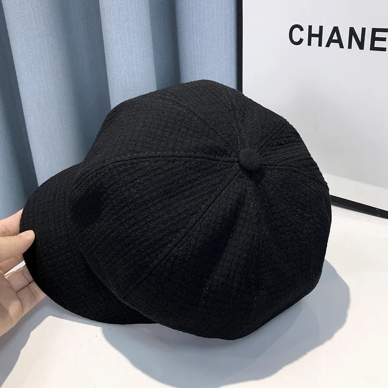 CN Knit Beret Hats For Women Octagonal Newsboy Style Casual