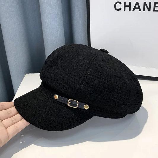 CN Knit Beret Hats For Women Octagonal Newsboy Style Casual