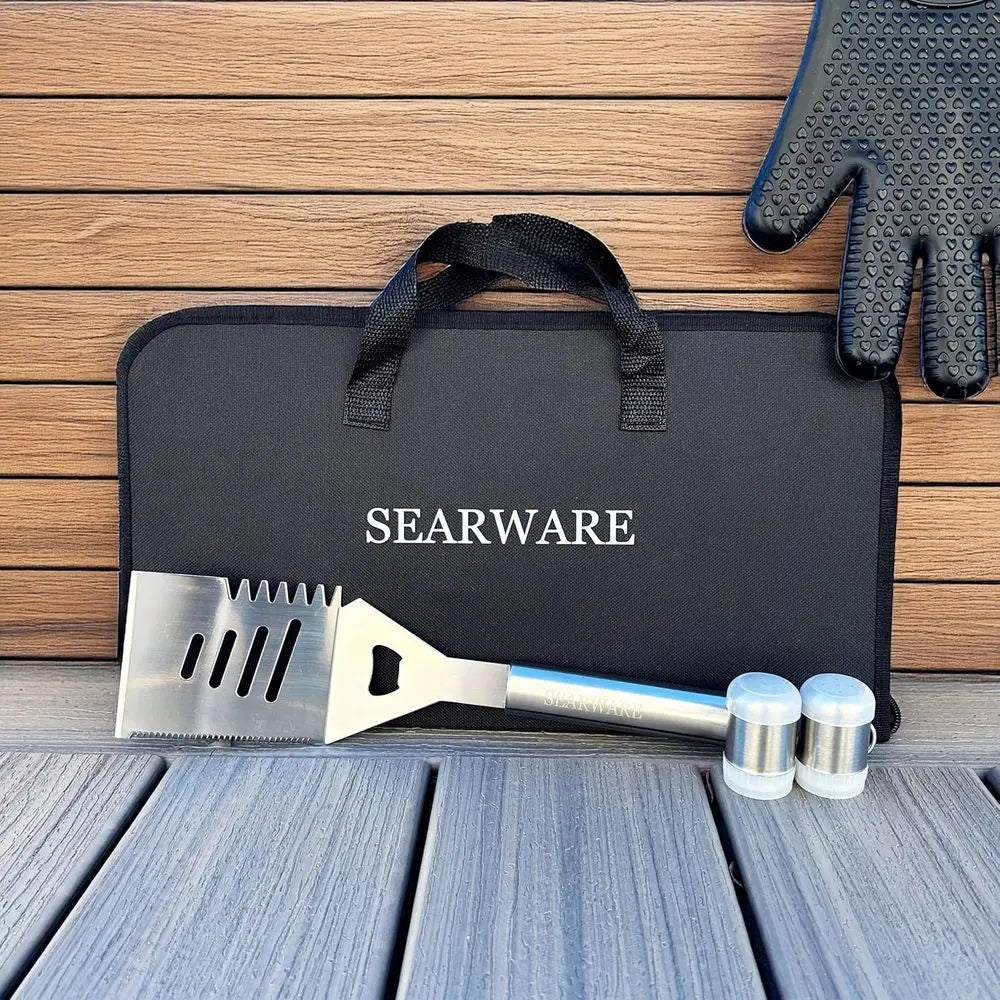 Stainless Steel BBQ Tool Set With Gloves Skewers Thermometer