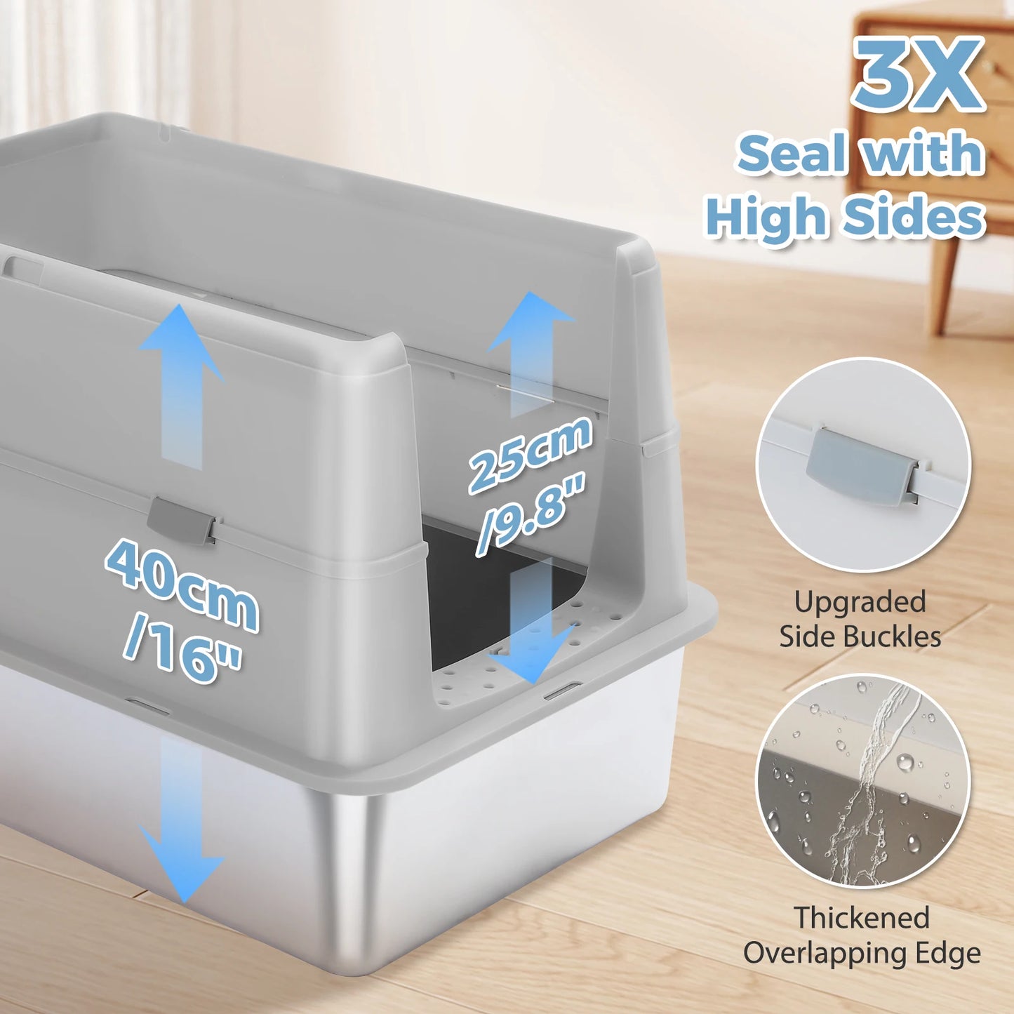 Stainless Steel Cat Litter Box With Scoop High Sides Indoor - Arthur's Wellness Emporium