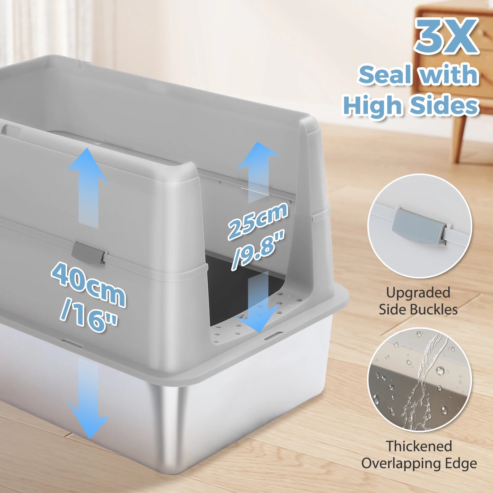 Stainless Steel Cat Litter Box With Scoop High Sides Indoor - Arthur's Wellness Emporium