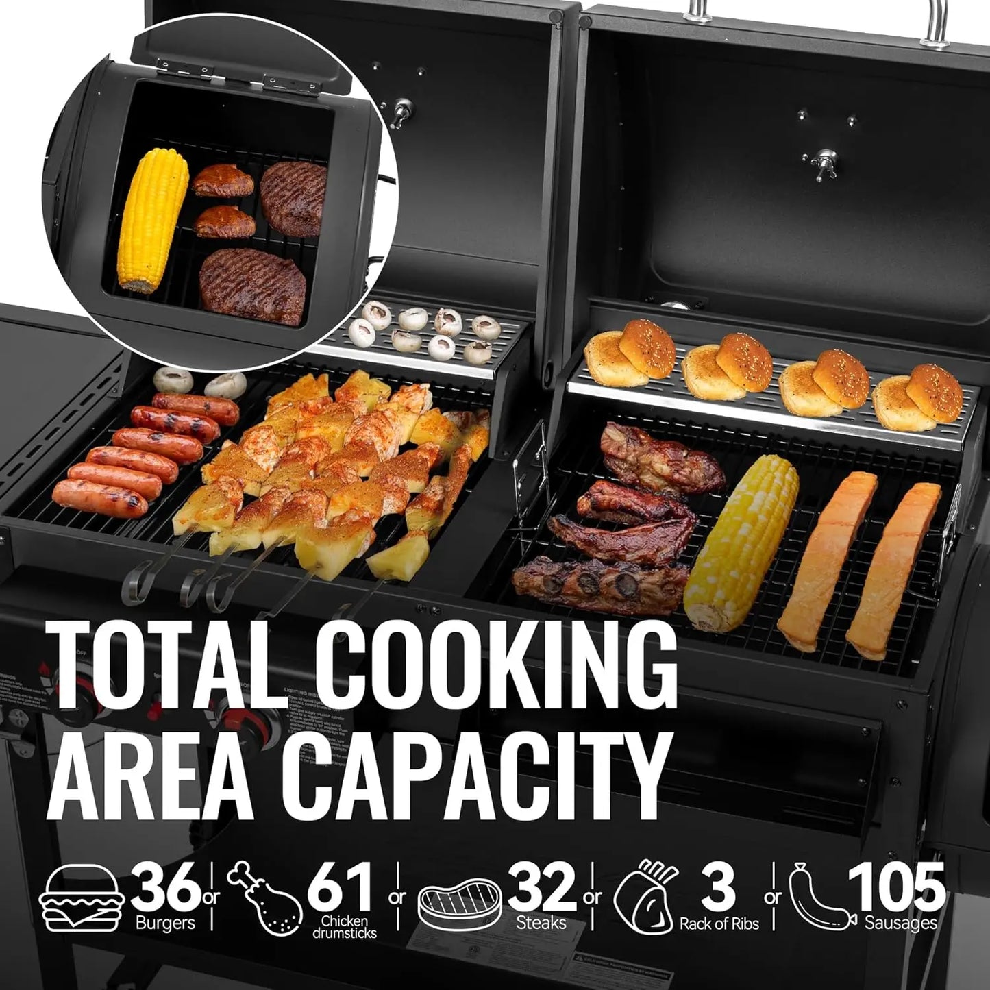 Dual Fuel 2 Burner Grill Combo With Offset Smoker Outdoor