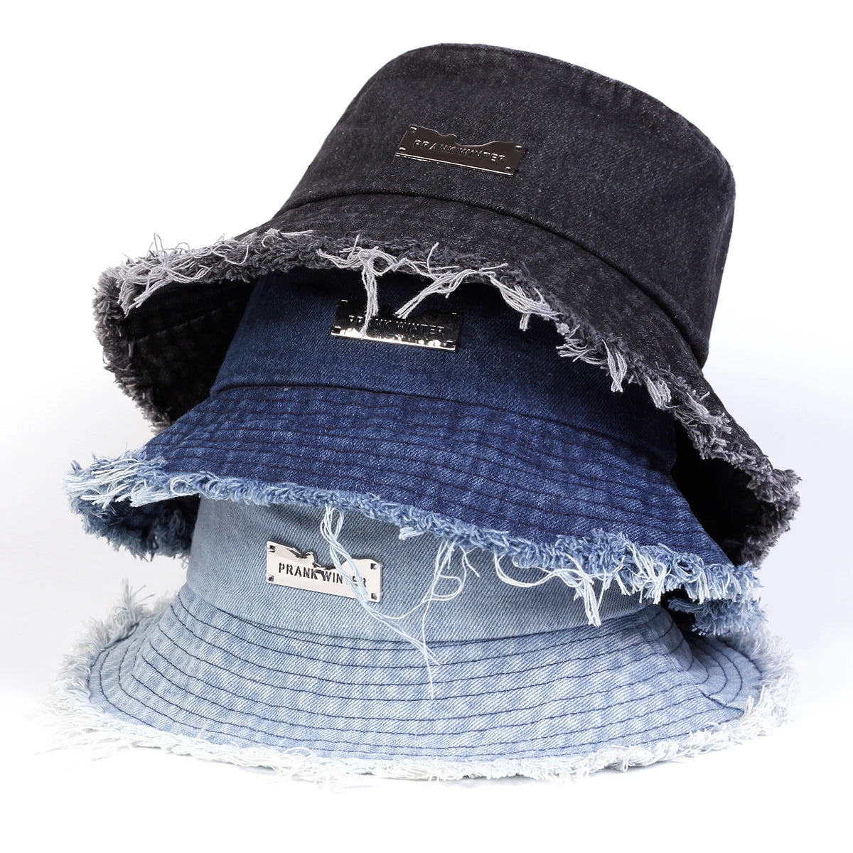 Unisex Denim Bucket Hat With Edge Holes For Outdoor Travel