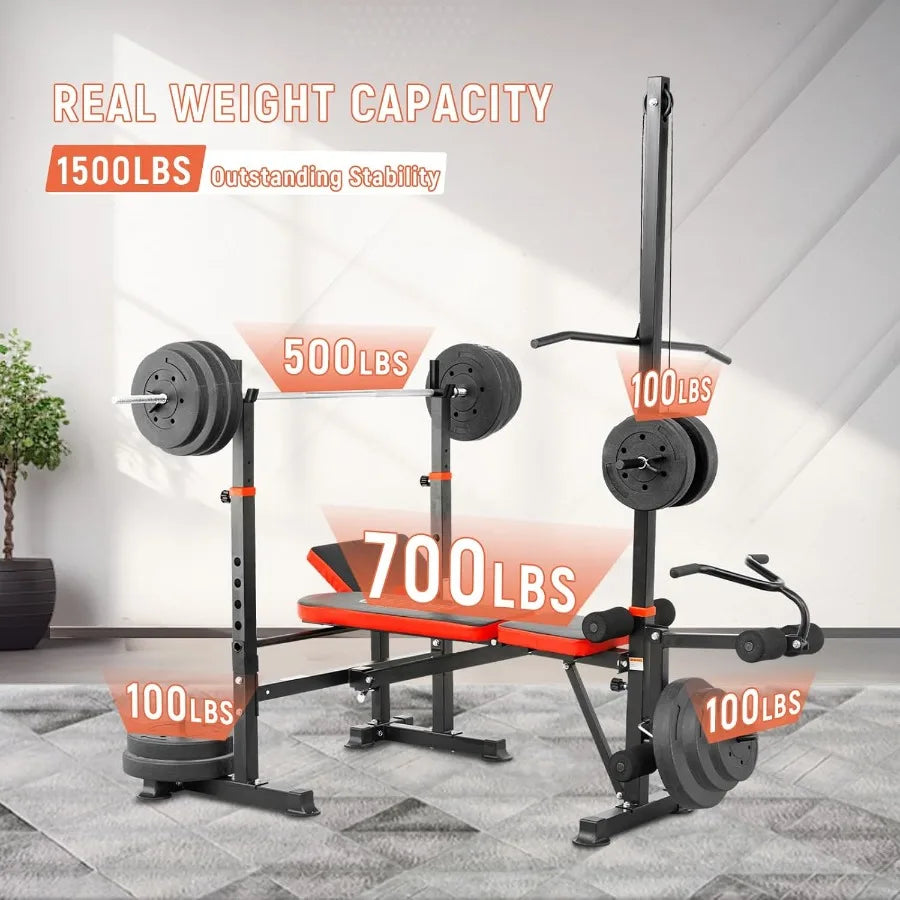 XMSJ 8 In 1 Adjustable Weight Bench With Lat Pulldown