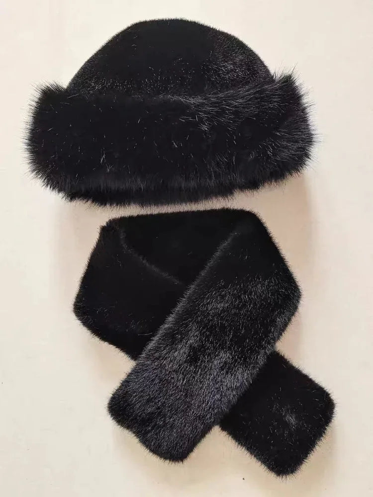 Winter Scarf and Hat Set for Women Plush Warm Beanie