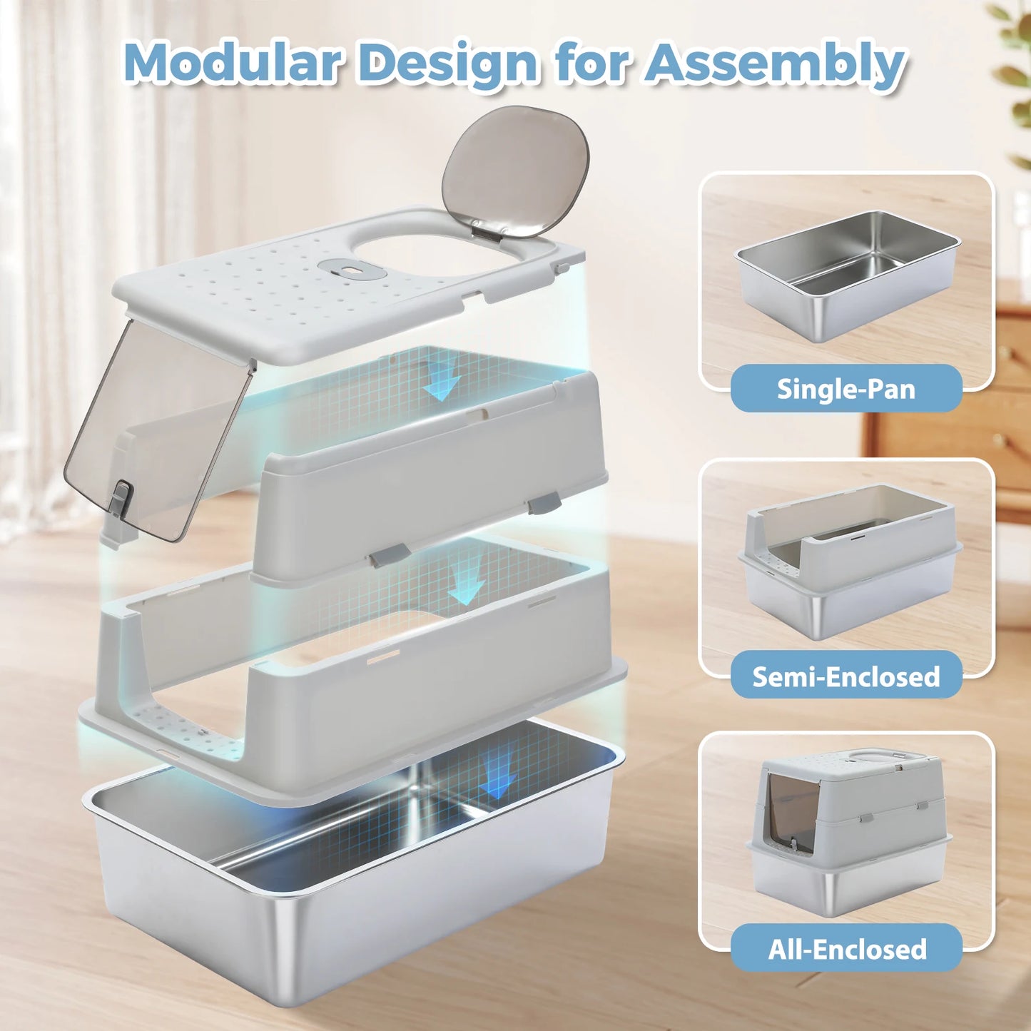 Stainless Steel Cat Litter Box With Scoop High Sides Indoor - Arthur's Wellness Emporium