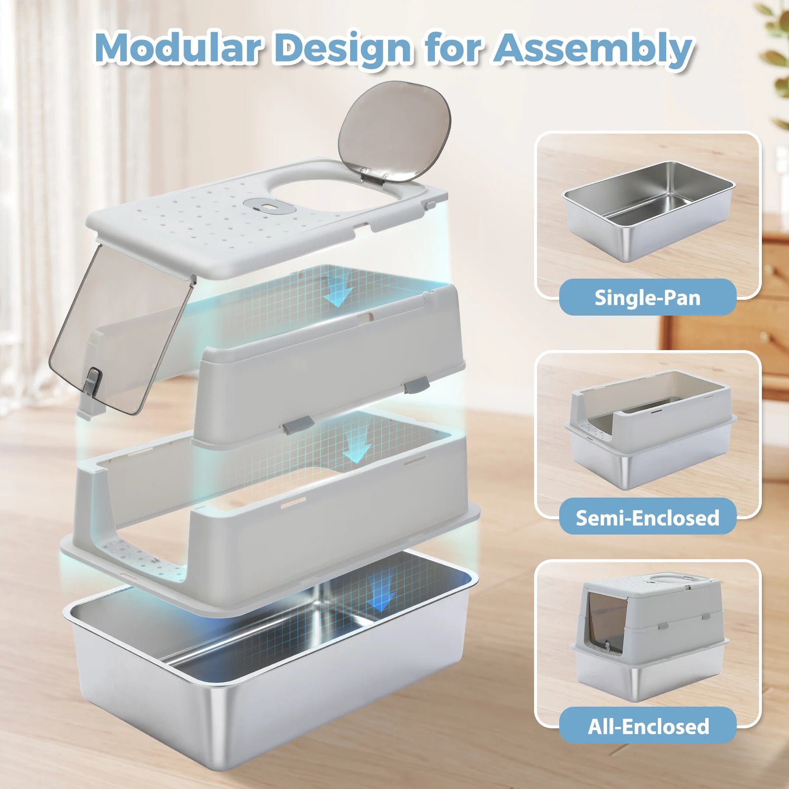 Stainless Steel Cat Litter Box With Scoop High Sides Indoor - Arthur's Wellness Emporium