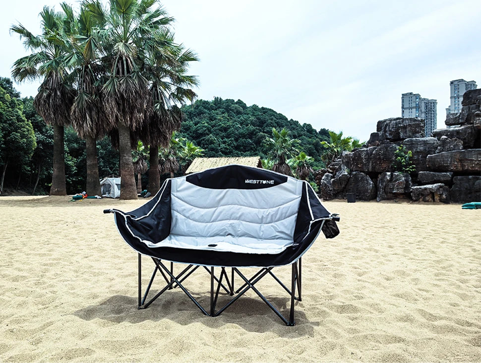 WESTTUNE Double Camping Chair Outdoor Folding Sofa With Cup Holder - Arthur's Wellness Emporium