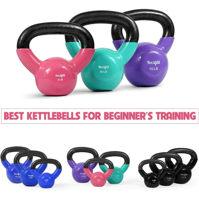 Yes4All Vinyl Coated Kettlebell Set for Full Body Workout